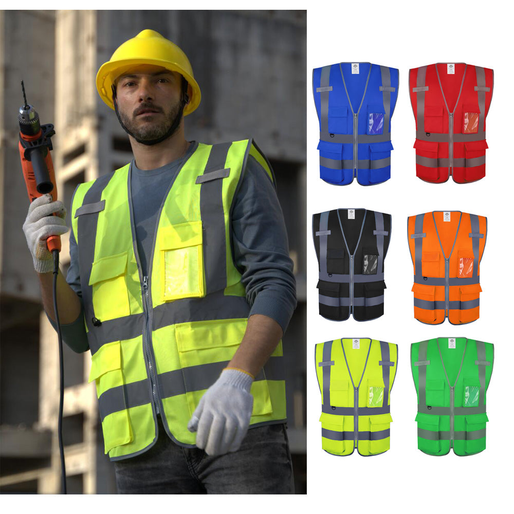 Dazonity High Visibility Safety Vest with Multi Pockets and Zipper , Fit  for Men & Women, Work,Parking,Warehouse