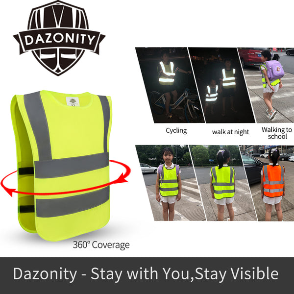 Dazonity Children's High Visibility Safety Vest, Reflective Strips