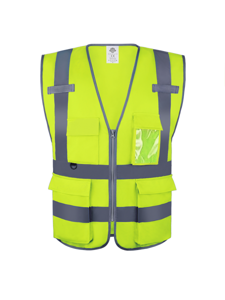 Dazonity High Visibility Safety Vest with Multi Pockets and Zipper